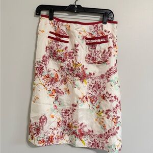 Beth Bowley Cream Floral Pencil Skirt with Red Trim